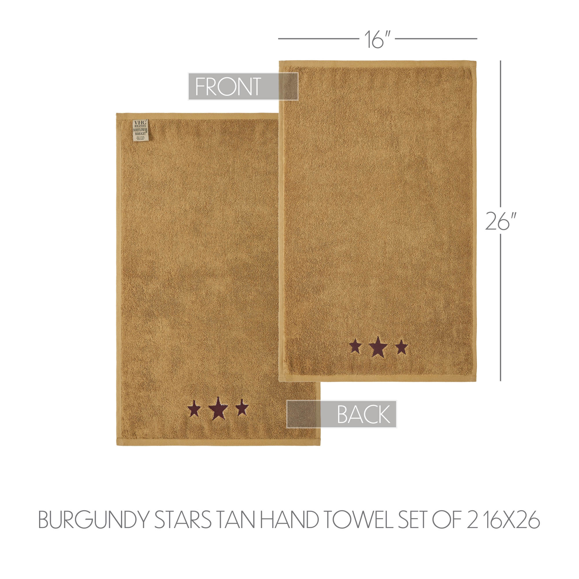 VHC Brands Burgundy Stars Tan Hand Towel Set of 2 16x26