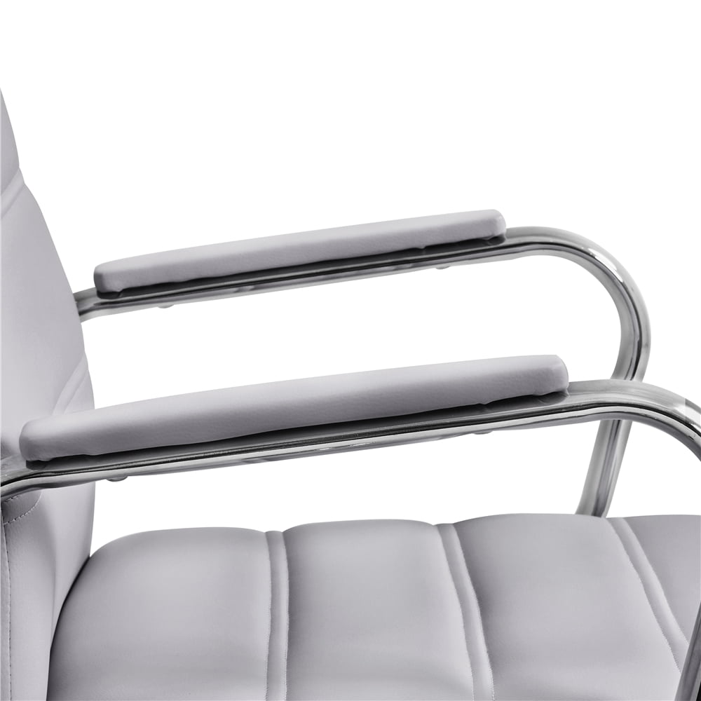Yaheetech Mid-Back PU Leather Adjustable Office Chair with Arms, Light Gray