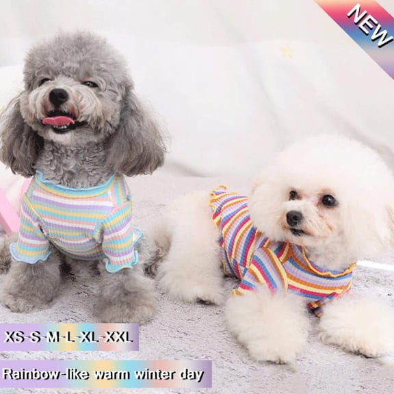 Goowood Dog Shirt Rainbow Striped Pajamas Puppy Vest T Shirt Cat Clothes for Small Dogs Winter Warm Soft Cozy Knitted Pullover Chihuahua Outfit