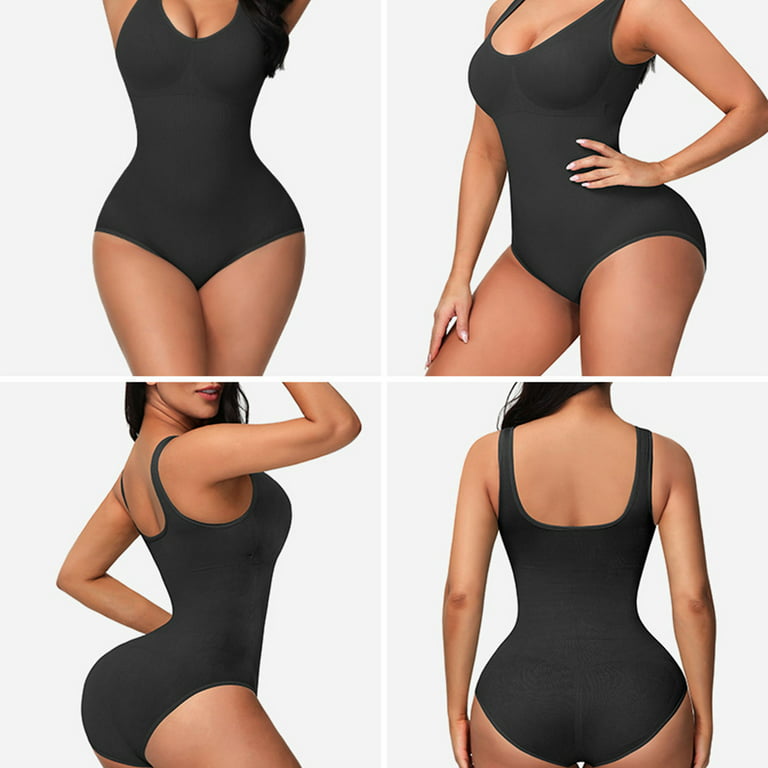 Women Scoop Neck Shapewear Bodysuit Sleeveless Ribbed Tummy Control for  Tank Top Jumpsuit Seamless Body Shaper Butt Lift 
