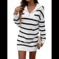 thumbnail image 3 of Vestido Tipo Sudadera de Rayas de Gran Tamaño para Mujer, Otoño 2025, con Cremallera 1/4, Larga, Sudadera de Punto, Minivestido Tipo Jersey. M, 3 of 9