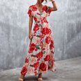 thumbnail image 4 of Falda de vestido con botones de encaje de manga corta con cuello en V informal para mujer a la moda Pompotops  qwe13264, 4 of 7