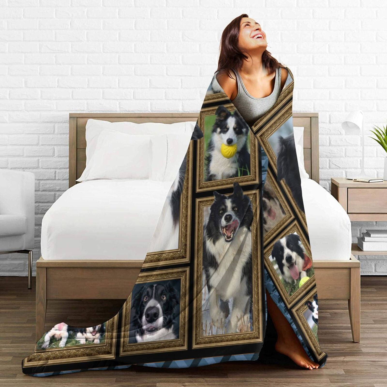 Wijzvio Border Collie Dog Throw Blanket Soft Fuzzy Fleece Blanket For Couch Bed Living Room Decoration 60"X50"