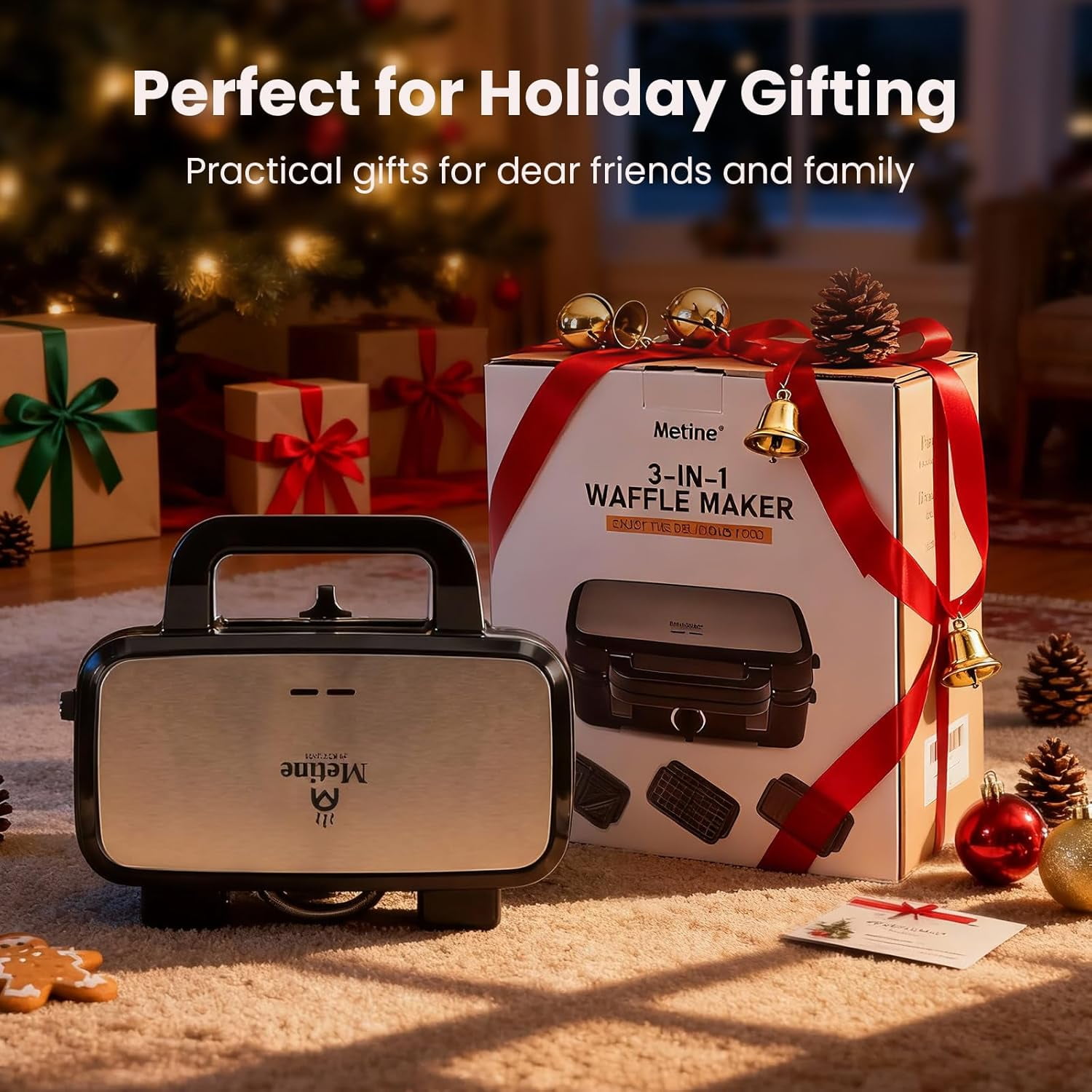 3-in-1 Waffle Maker with Removable Plates, Nonstick Sandwich & Pancake Maker, 5-Level  Control for Family Breakfast