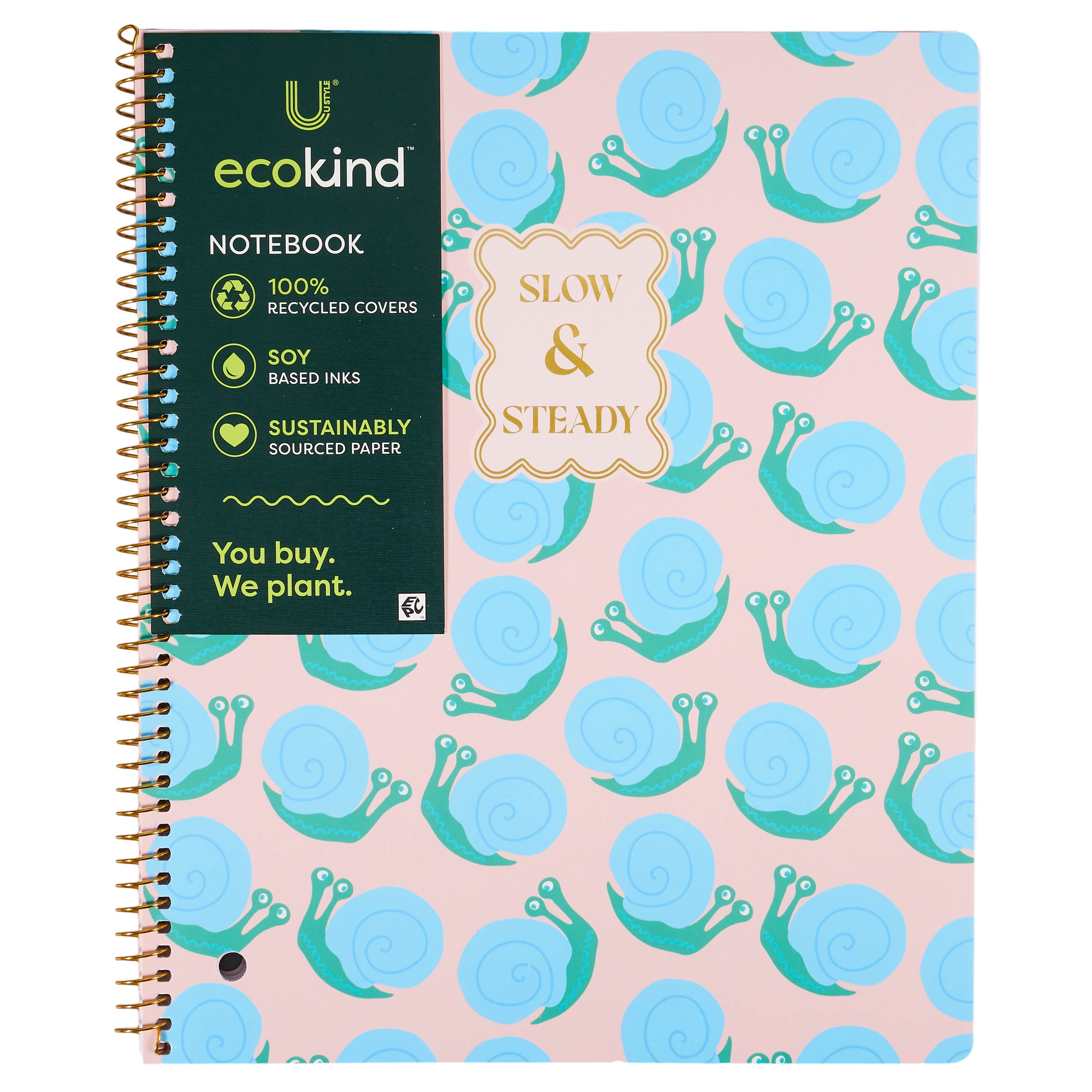 Ecokind by U Style Snails 1 Subject Notebook, 10.5" x 8.5", 80 Sheets, College Rule