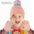 thumbnail image 3 of 1 Set Children Knitted Hat Solid Color Windproof Ultra-thick Super Soft Non-Fading Keep Warm Pompom Autumn Winter Children Touchscreen Gloves Hat Set for Kids, 3 of 9