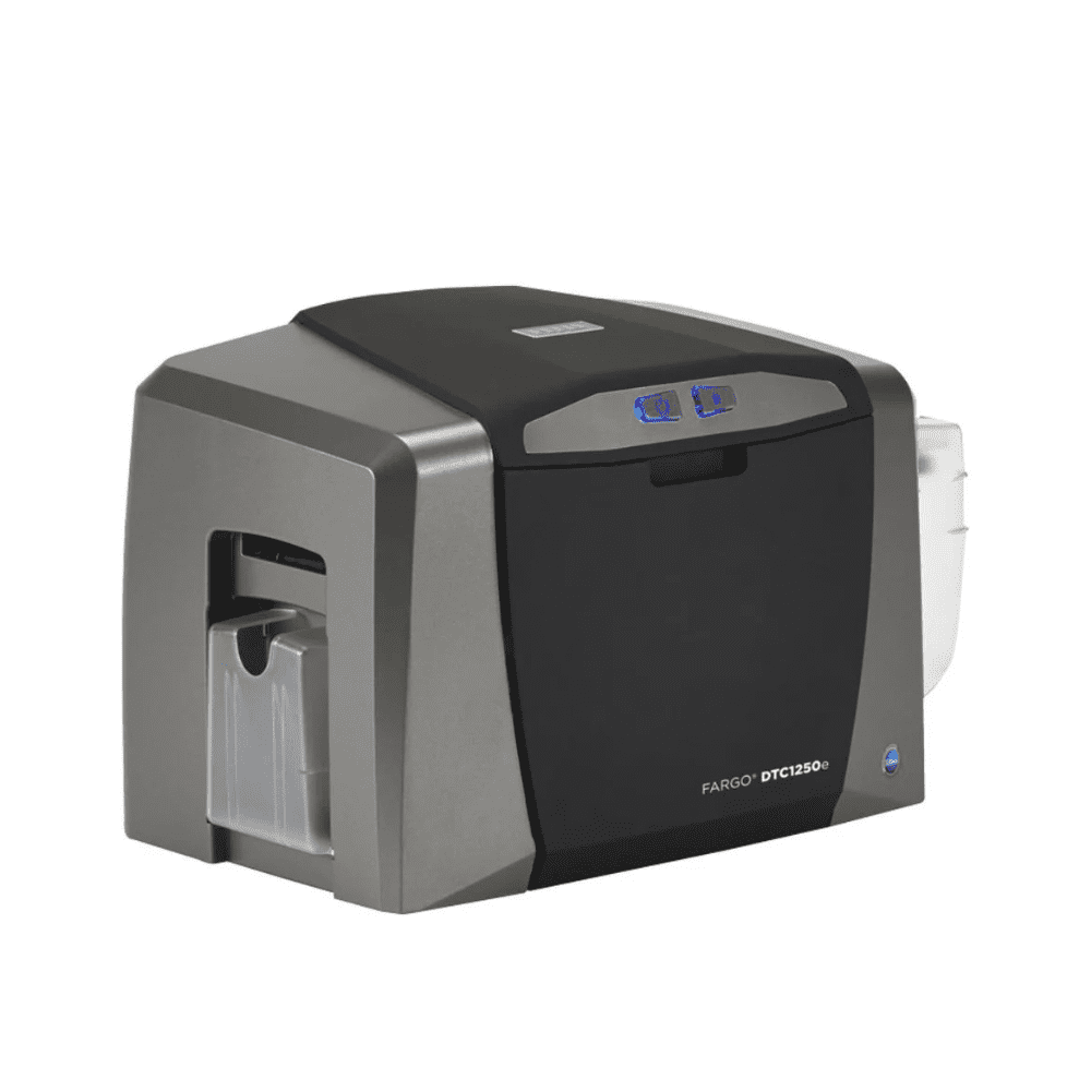 Restored HID Fargo DTC1250e ID Card Printer – Single-Sided USB Direct-to-Card Color ID Badge Printing System (Refurbished)