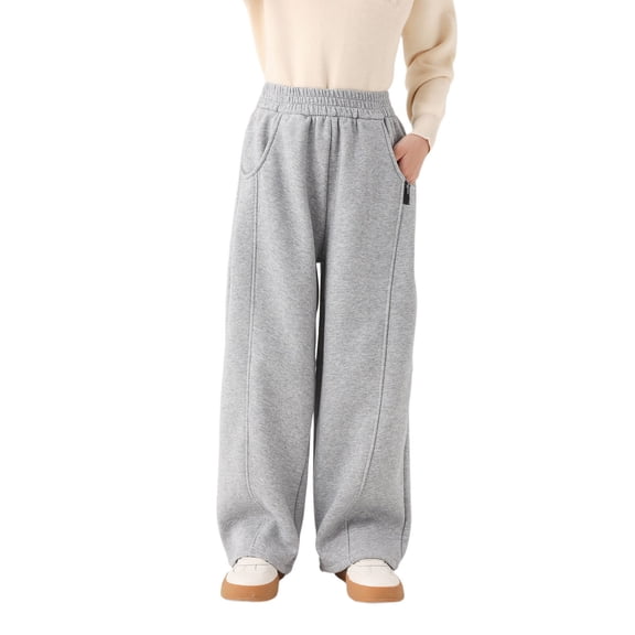 Girls Sweatpants,Girls Winter Casual Trousers Pure Color Slim Fit Wide Leg Loose Outerwear Sporty Bottoms For Big Kids And Toddlers,Girls Pants,Grey,7-8 Years