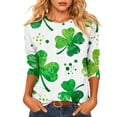 thumbnail image 2 of Craaazy Women's St Patricks Day Clothes with Irish Clover Prints Crew Neck 3/4 Sleeve Shirts, 2 of 6