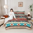 thumbnail image 4 of jejeloiu Vintage Geometric Rhombus Queen Comforter Set,Colorful Aztec Triangle Bedding Comforter Set For Men Women Reversible 3 Pieces, 4 of 8