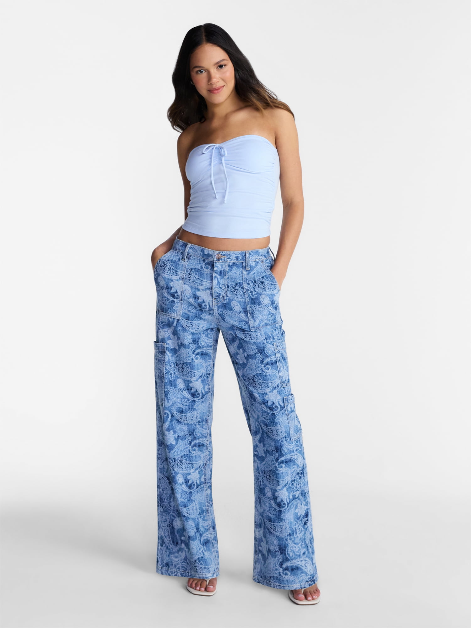 No Boundaries Wide Leg Cargo Pants, 29'' Inseam, Women's