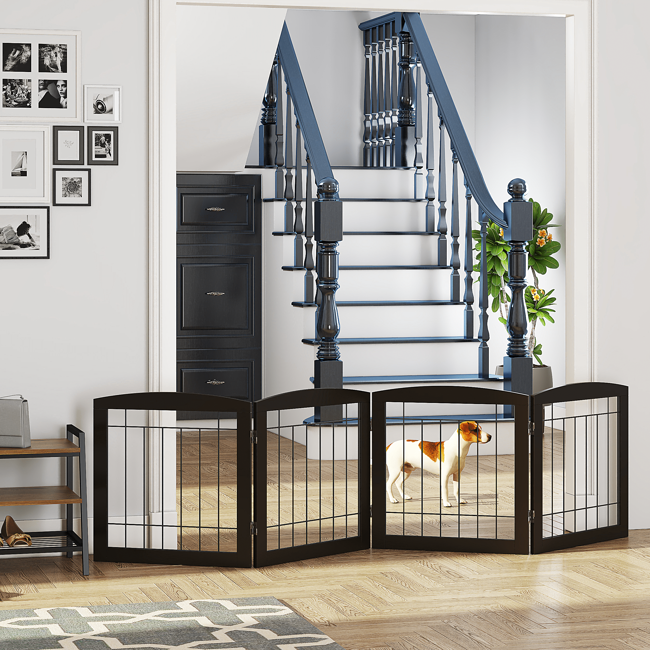 STAROUS Esspresso Foldable Pet Gate,Secure Indoor Barrier, Ideal for Doorways, Stairs, and Wide Openings - 80" Wide, 24" Height, 4 Panels