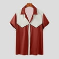 thumbnail image 2 of Ecqkame Summer Shirts for Men Vintage Color Block Button Down Lightweight Tops Casual Loose Short Sleeve Beach Shirts Wine-A L, 2 of 5