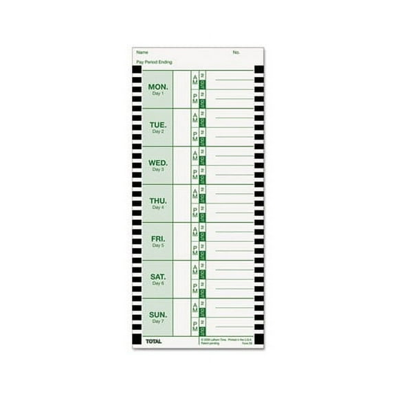 Time Card for Lathem Model 800P 4 x 9, Weekly, 1-Sided, 100/Pack