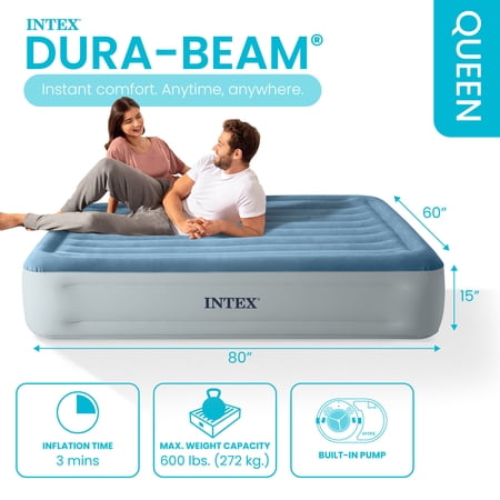 INTEX 15″ QUEEN ESSENTIAL REST DURA-BEAM DELUXE AIRBED MATTRESS WITH BUILT IN PUMP