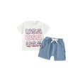thumbnail image 3 of 4th of July Toddler Boys Outfits Letter Print Short Sleeve T-Shirts Tops and Elastic Waist Shorts 2Pcs Clothes Set, 3 of 10