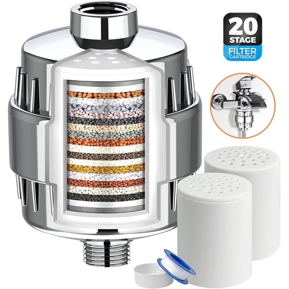 NefLaca  20-Stage Shower Head Filter with 2 Replaceable Filter Cartridges for Hard Water Universal Fit, Reduces Impurities, Improves Skin & Hair