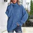 thumbnail image 2 of SGMVNU Fall Oversized Turtleneck Sweater for Women Pullover Cable Knit Long Sleeve Winter Knitted Sweater Winter Tops Blue, Size L, 2 of 6