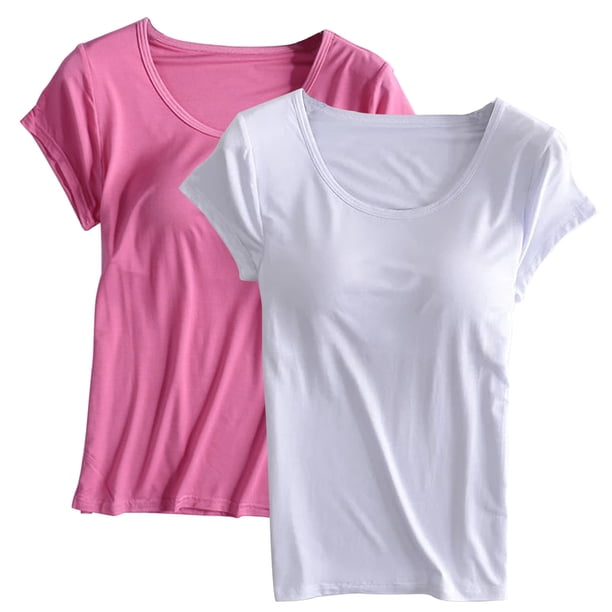 Pijama de manga corta para mujer, 2 piezas, color liso, cuello redondo, manga corta, con copa acolchada, ropa de casa, pijama de manga corta, pijama para mujer