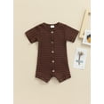 thumbnail image 2 of Genuiskids Newborn Baby Boy Girl Striped Romper Short Sleeve Buttons Down One Piece Bodysuit Jumpsuit Outfit Summer Clothe, 2 of 9