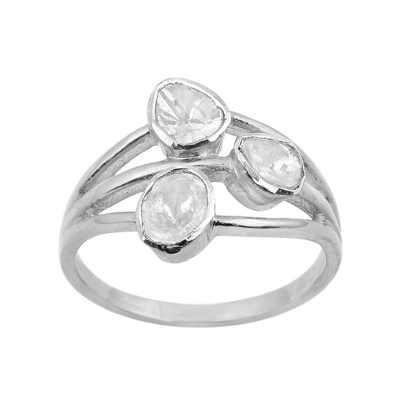 Mooneye 0.50 CTW Diamond Polki Three Stone Multi Band Ring 925 Sterling Silver Women Gifts Jewelry