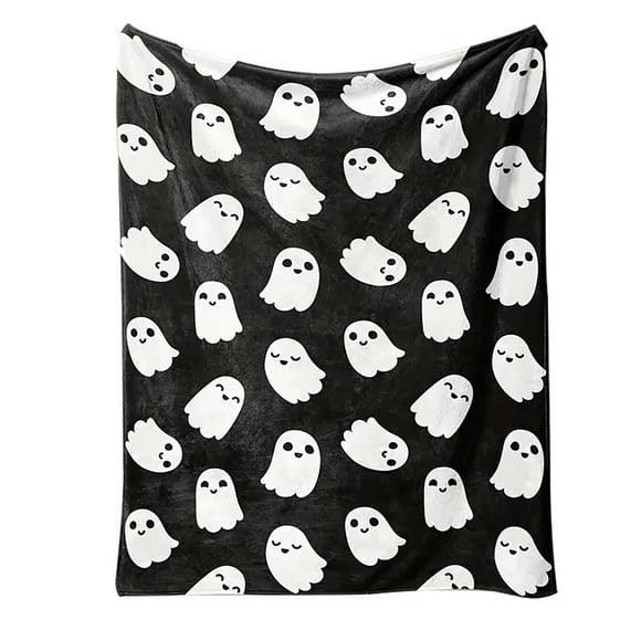 Wiueurtly Halloween Pumpkin GhostSkull Bat BlackCat Printed Flannel Cover Blanket(130*100 Cm/51*39 In)