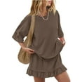 thumbnail image 3 of Kilaqueen Two Piece Sets for Women Crew Neck Short Sleeve Tops and Flowy Pleated Skirts Solid Color Beach Vacation Outfits Set, 3 of 5