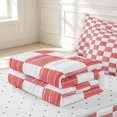 thumbnail image 6 of Manfei Vintage Grid Zipper Twin Comforter Sets with Fitted Sheet and 2 Pillowcases,Modern Checkered Themed Zipper Bedding Set,Red White,Reversible,4pcs, 6 of 8