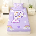 thumbnail image 3 of Castle Fairy Rainbow Letter P Twin Sheet Sets 3pcs for Kids,Pastel Pattern Bedding for Girls, 3 of 6