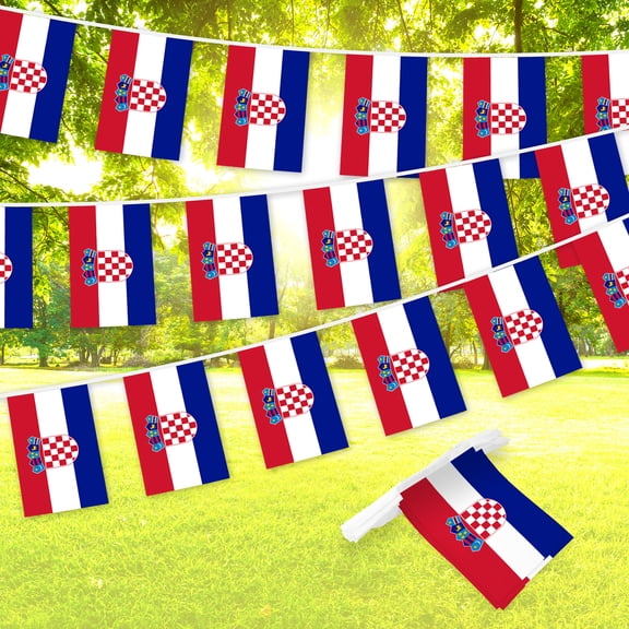 G128 Croatia Croatian Bunting Banner | Flag 8.2 x 5.5 Inch, Full String 33 Feet | Printed 150D Polyester, Decorations For Bar, School, Festival Events Celebration