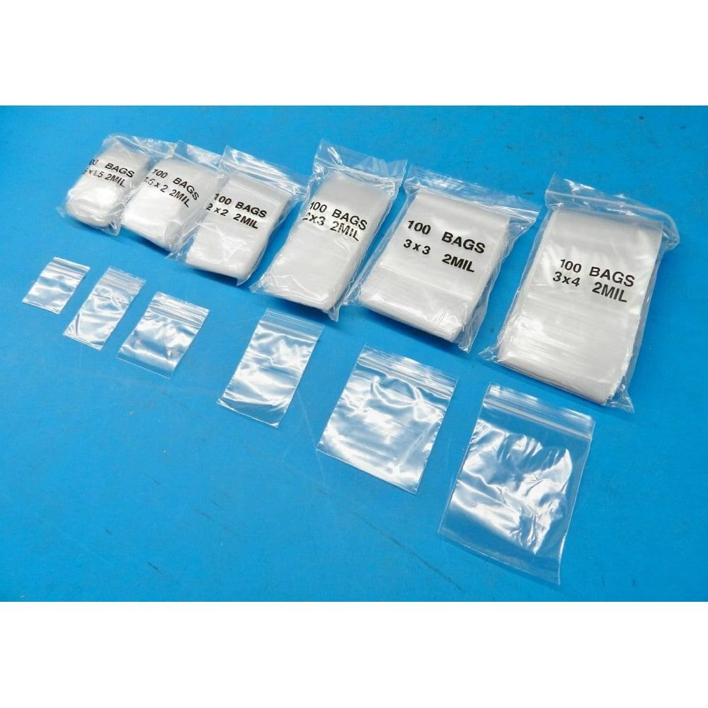 600 Ziplock Bags 6 Assorted Sizes Clear 2mil Baggies 1.5x1.5 1.5x2 2x2