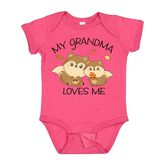 Inktastic My Grandma Loves Me with Cute Squirrels in Autumn Boys or Girls Baby Bodysuit