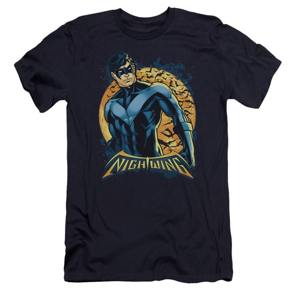 Batman Nightwing Moon Premium Canvas T-Shirt Adult Slim Fit 30/1-Navy