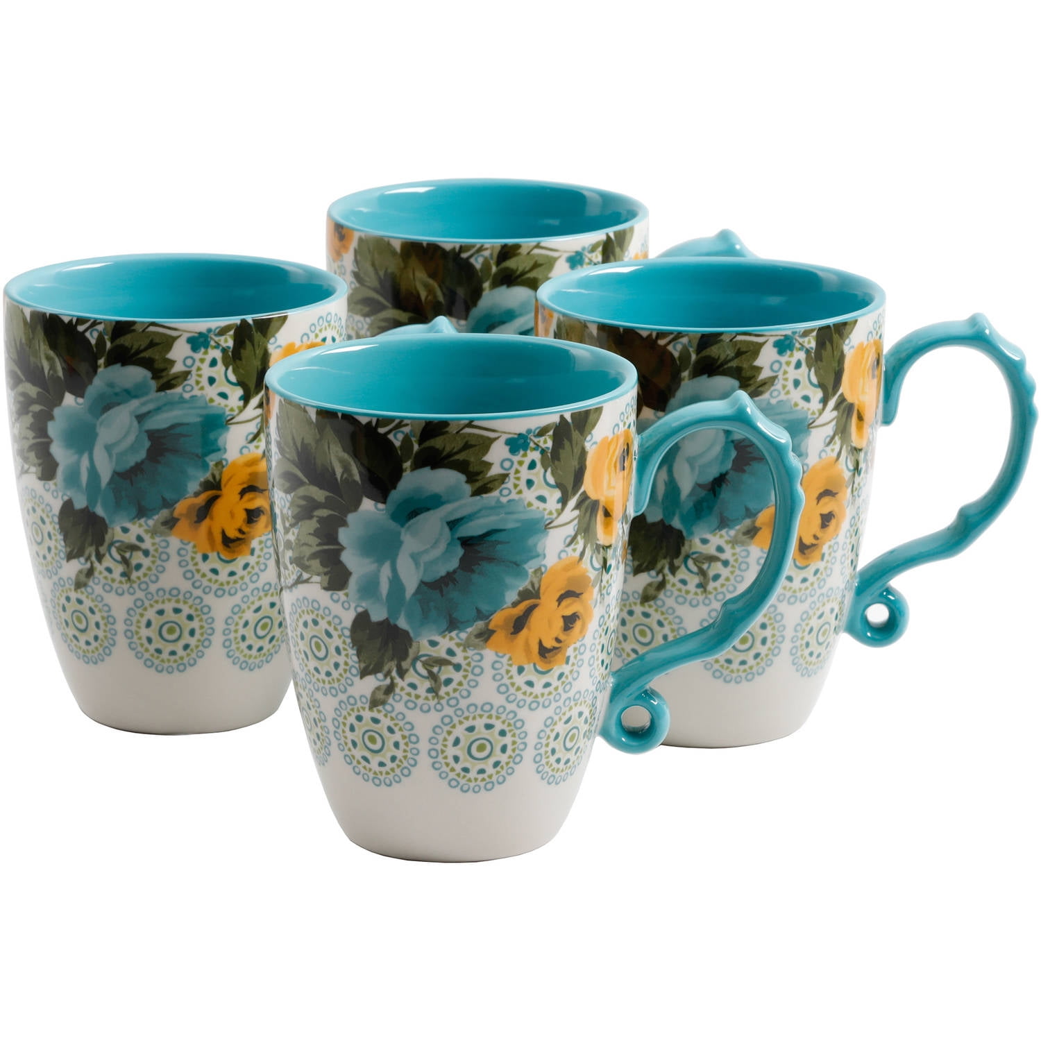 The Pioneer Woman Rose Shadow Jumbo 26Ounce Latte Mug Set, Set of 4