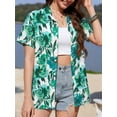 thumbnail image 2 of Fancyglim Women's Button Down Shirt Summer Short Sleeve Hawaiian Blouse Tops Tropical Floral Printed Lapel Neck Cardigan Shirt Green XL, 2 of 6