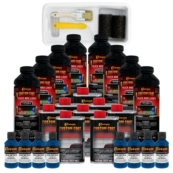 Custom Coat Blue Metallic 2 Gallon Urethane Roll-On, Brush-On or Spray-On Truck Bed Liner Kit with Roller and Brush Applicator Kit