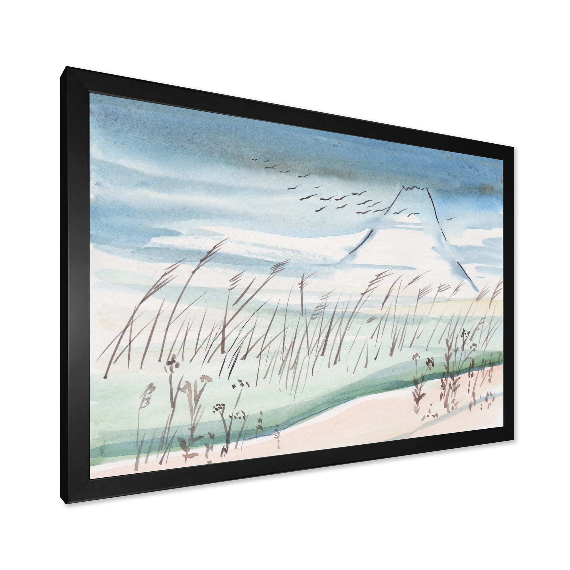 Designart 'Crane Birds Flying Over Snowy Montain' Traditional Framed Art Print