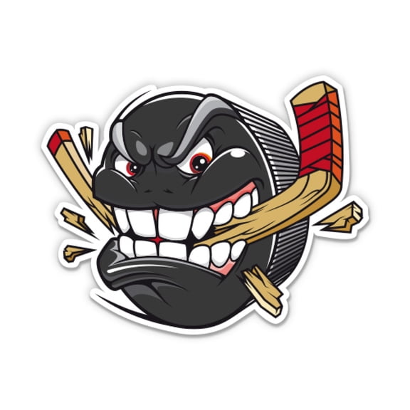 Angry Hockey Puck - 3" Vinyl Sticker - For Car Laptop Water Bottle Phone - Waterproof Decal