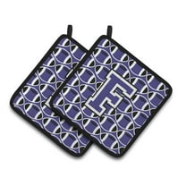 Carolines Treasures CJ1068-FPTHD Letter F Football Purple and White Pair of Pot Holders, 7.5HX7.5W, multicolor