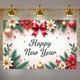 thumbnail image 3 of Festive Theme Happy New Year Banner Red Bow Design New Year Party Banner Poinsettia Pattern Gold Ornament Festive Banner for New Year Party Holiday Celebration Indoor Decoration, 3 of 8