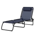 thumbnail image 1 of Folding Lounge Chair with 4-Position Adjustable Backrest, Breathable Mesh Chaise Lounge with Steel Frame and Removable Pillow, Portable for Camping, Beach, Pool, Dark Blue, 1 of 7