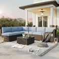 thumbnail image 5 of SUNCROWN 7-Piece Outdoor Patio Furniture Sofa Set All-Weather Black Wicker Sectional Conversation Set with Modern Glass Coffee Table and Cushions-Light Blue, 5 of 9