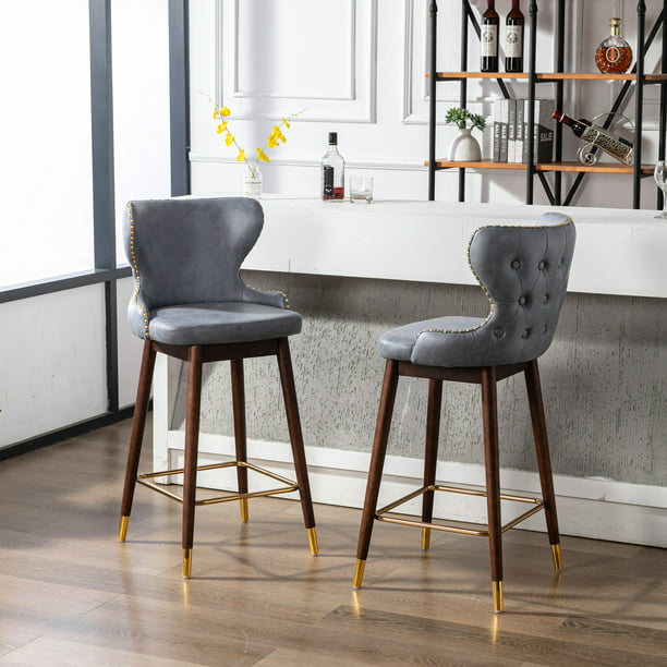 SYNGAR Modern Bar Chairs Set of 2, Contemporary Fabric Faux Leather Bar ...