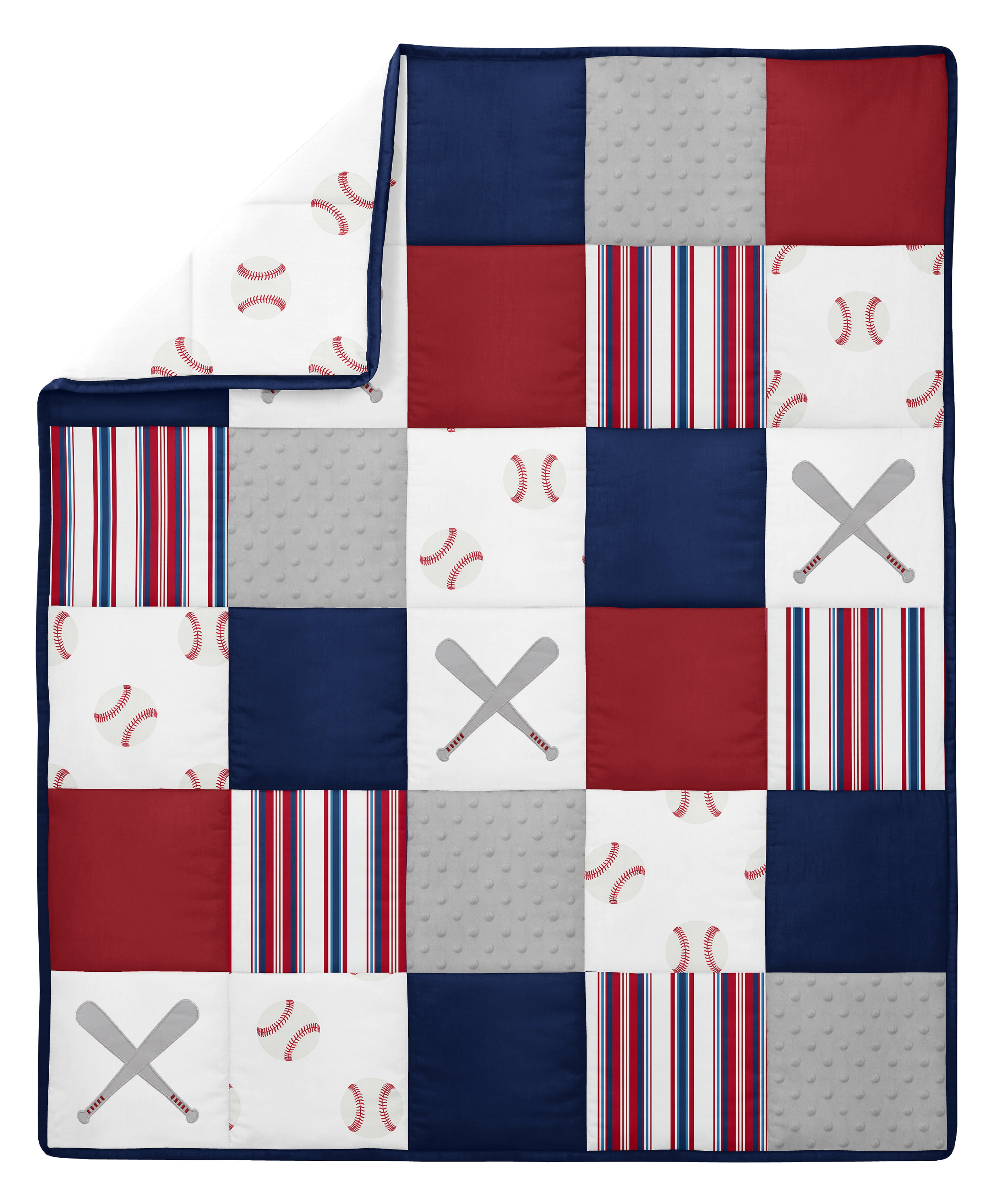 Sweet Jojo Designs Baseball Patch Red, White, Blue and Grey 4 Piece Crib Bedding Set