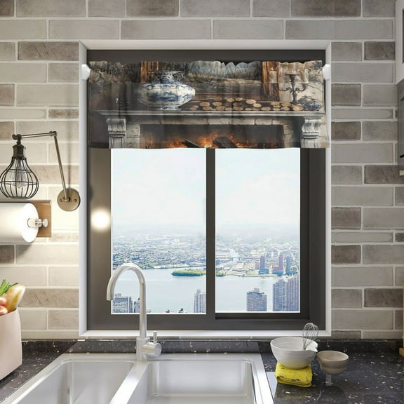 BZSMCE Alance Curtains Blue Vase Design Modern Style Pattern Window Curtain Valance 52W" x 18L" for Kitchen Living Room Bedroom