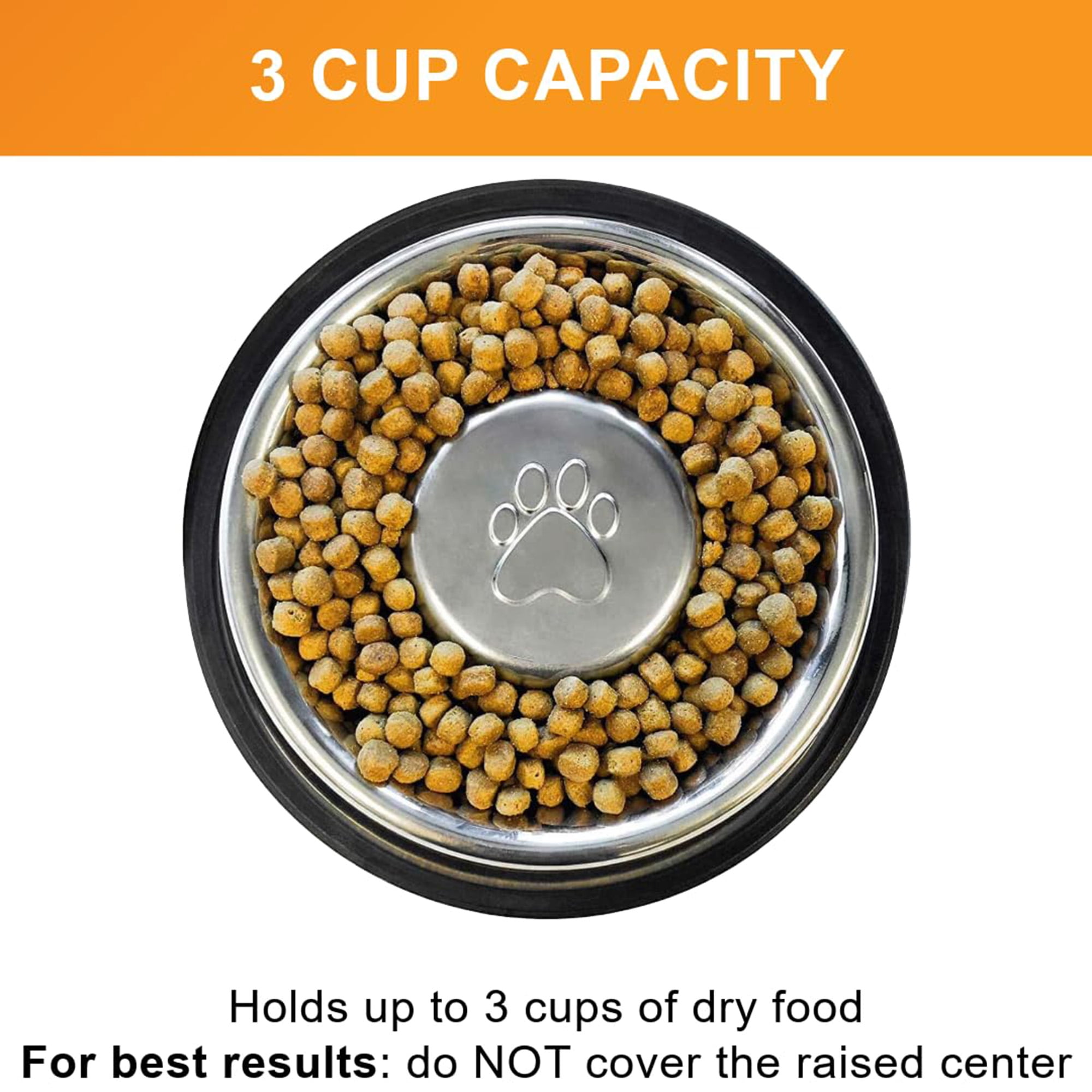 Stainless steel slow feeder dog bowl, non slip non tip pet bowl, stops bloat indigestion rapid eating for medium large dogs, 3 cup capacity, siler