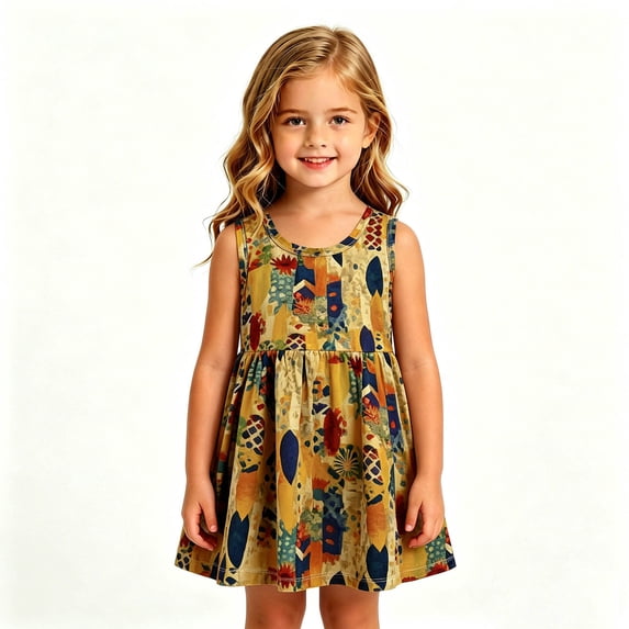 WEIWEN Toddler Girls Dresses Cute Flower Little Girl Sleeveless Summer Princess Dress Cotton Casual Beach Sundress 2 3 4 5 6 7 8 9T Gold, 4-5 Years