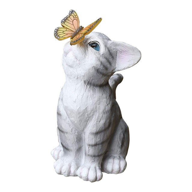 Estatuilla La Mariposa Del Gato Btafrte Ornamento Solar Del Patio Del Césped