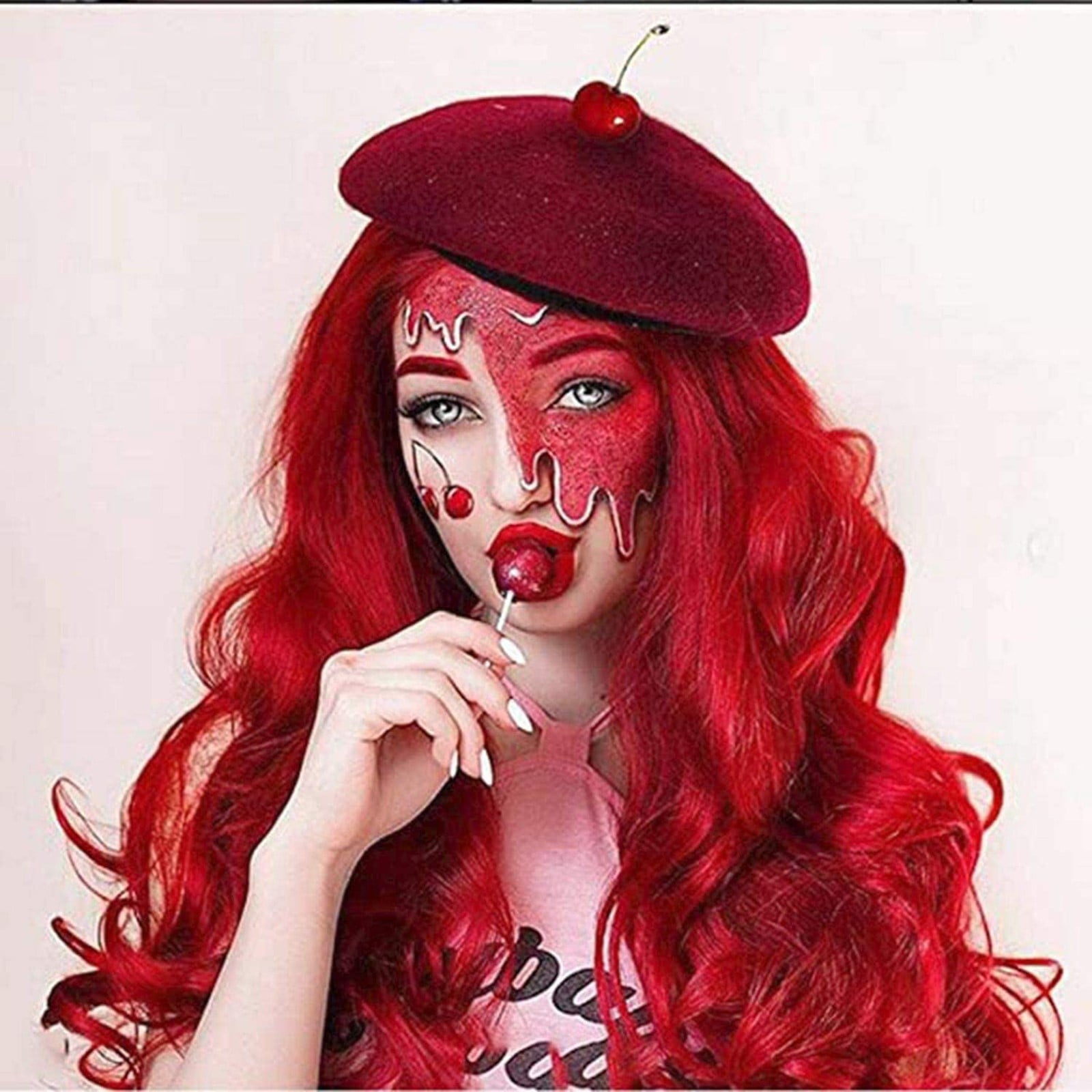 Long Red Lace Front Wig for Women, Middle Part Wavy Colored Wig with Highlight Cap, Heat Resistant Synthetic Wig(Red-2,One Size)