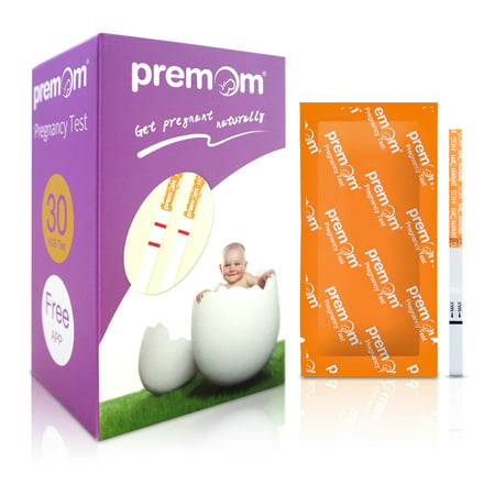 Premom 30-Pack hCG Pregnancy Test Strips -30 Individually Wrapped Pregnancy Test Kit- Over 99% Accurate and Powered by Premom Ovulation Predictor iOS and Android (Best Time To Get Accurate Pregnancy Test Results)